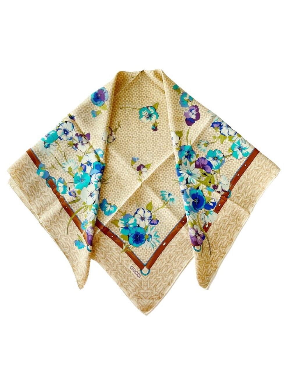 Vintage Gucci Silk Scarf Floral Equestrian Inspired Print